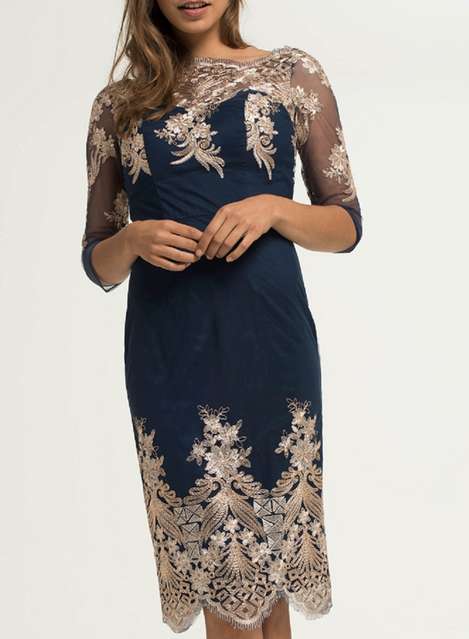 **Chi Chi London Blue Embroidered Bodycon Dress